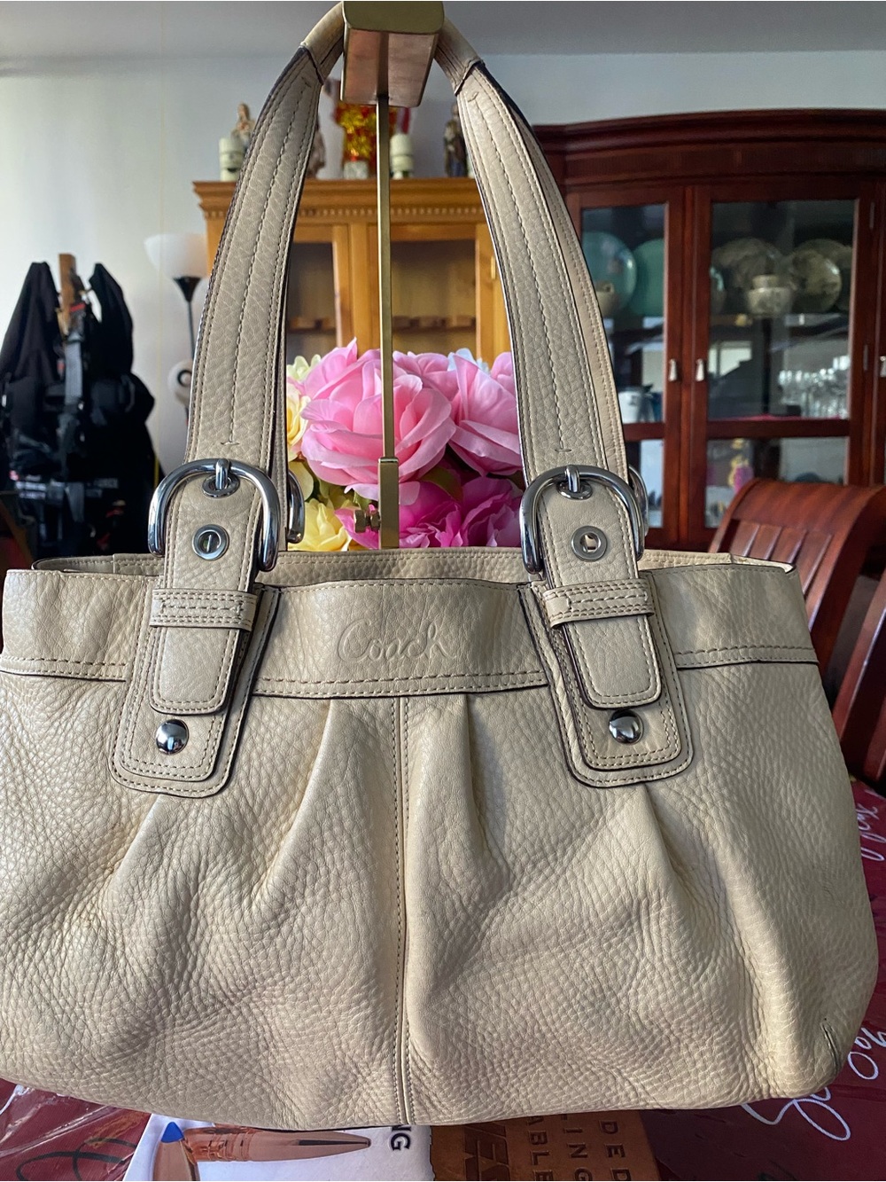 Coach Soho Pebble Leather Shoulder Bag in Light Beige